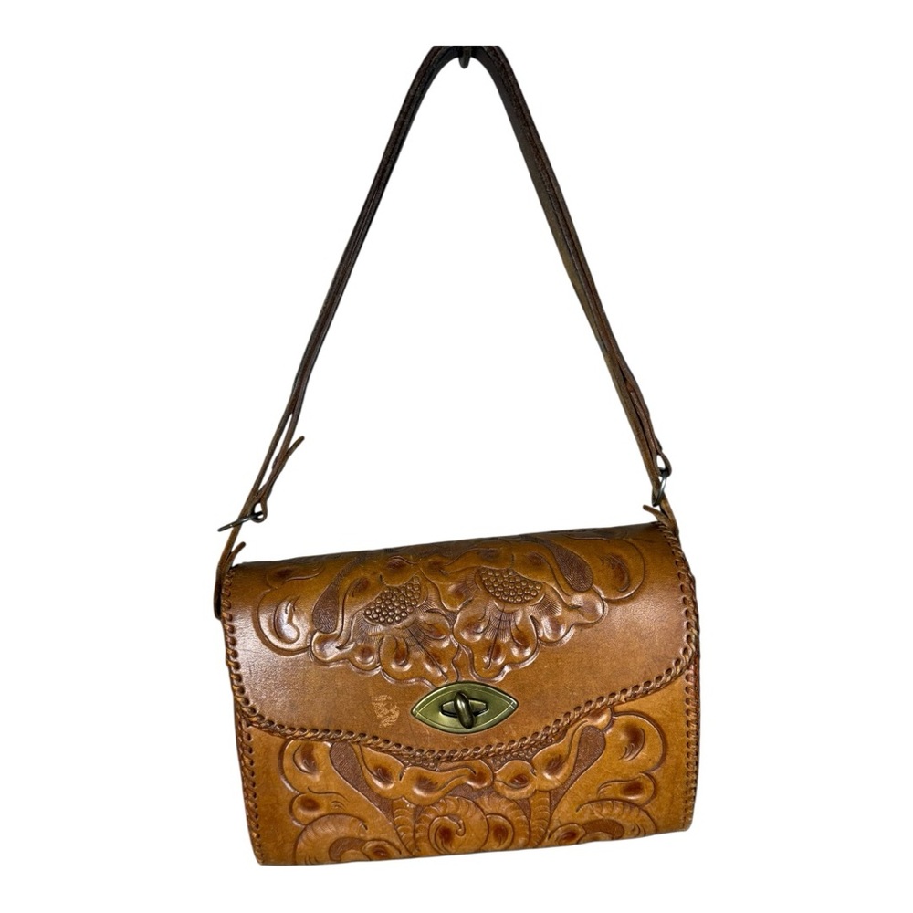 Vintage Leather Shoulder‎ Bag with Floral Tooling
